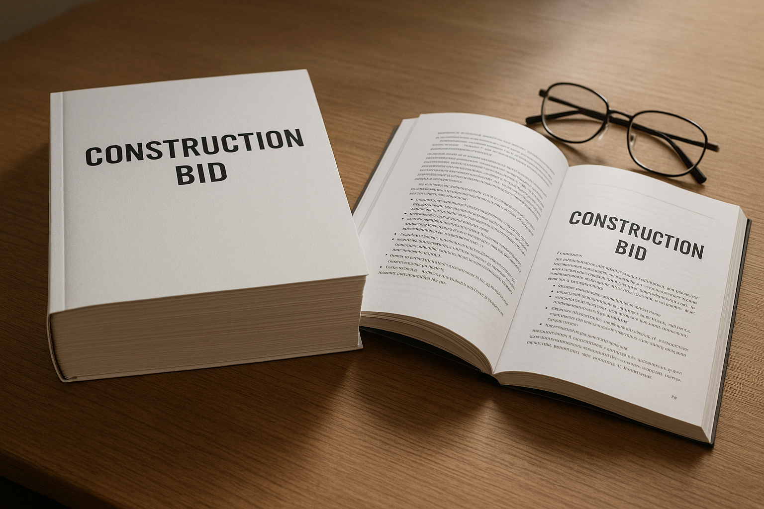 Two printed construction bid documents side by side on a desk