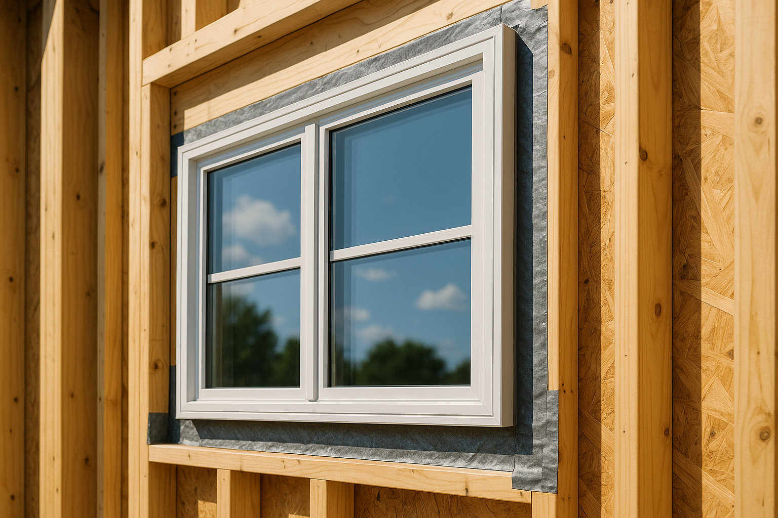 New double-pane window set into a framed opening